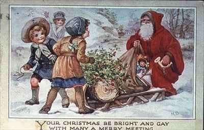 Children and Father Christmas with a Sleigh by Romanticism