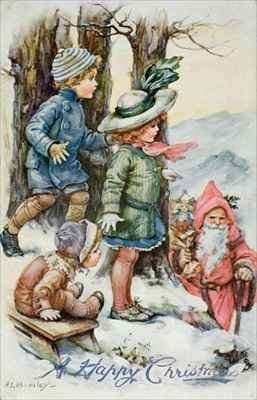 Father Christmas and Children in Snow by Romanticism