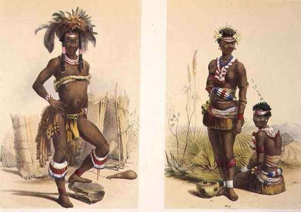 N'Pae a Young Zulu in Gala Dress and Two of King Panda's Dancing Girls by Romanticism