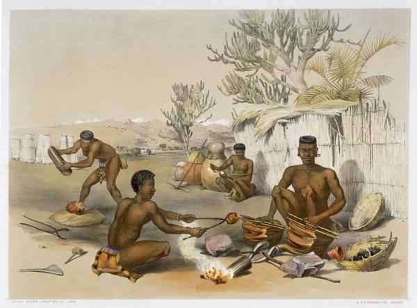 Zulu Blacksmiths at Work, plate 23 from 'The Kafirs Illustrated' by Romanticism