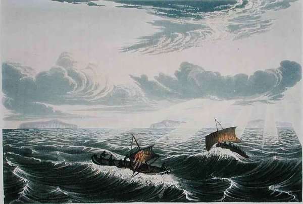 Canoe broaching to, in a gale of wind at sunrise by Romanticism