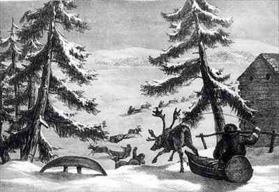 Reindeer-drawn sledges by Romanticism