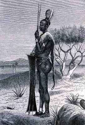 A tattooed Shuli negro with his weapons by Romanticism