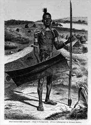 Shuli Warrior Fully Equipped Village in Background by Romanticism