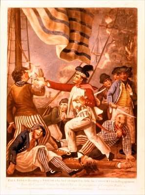 John Paul Jones shooting a sailor who had attempted to strike his colours in an engagement by Romanticism