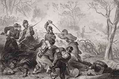 Death of Colonel Edward D Baker 1811-61 at the Battle of Balls Bluff Virginia by Romanticism