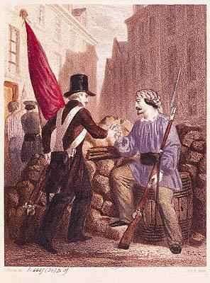 A Worker Sharing his Bread with a Student Carrying a Red Flag by Romanticism