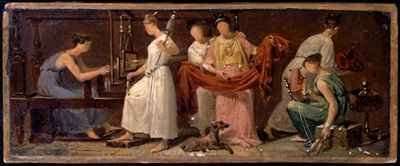 Six Women Weaving in an Interior by Romanticism