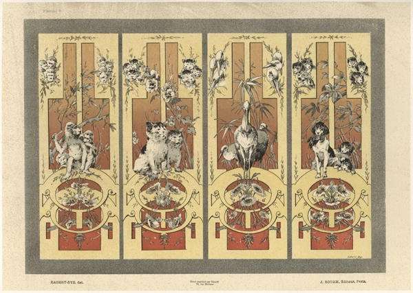 Monkeys cats herons and dogs plate 3 from Fantaisies decoratives by Romanticism