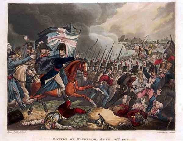 The Duke of Wellington 1769-1852 with troops advancing at the Battle of Waterloo by Romanticism