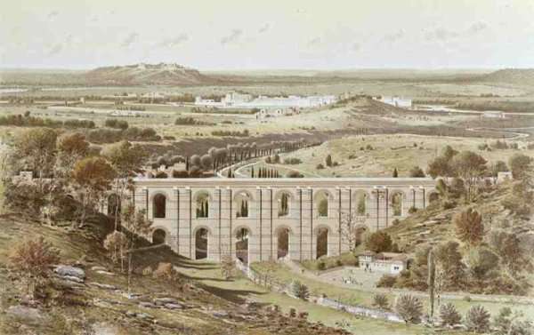 Reconstruction of the Roman Aqueduct of Arcueil near Lutetia by Romanticism