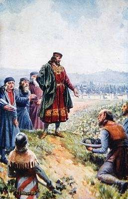 Charles IV inspecting grapes during his encouragement of Wine making in Bohemia by Romanticism