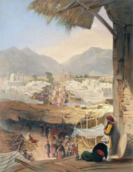 City of Kandahar, its Principal Bazaar and Citadel, Taken from the Nakarra Khauneh, or Royal Band Room, plate 28 from Scenery, Inhabitants and Costumes of Afghanistan, engraved by Robert Carrick c.1829-1904 1848 by Romanticism