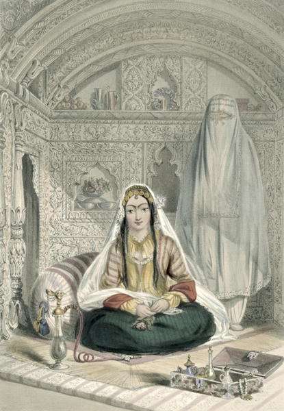 Ladies of Caubul in their In and Out-of-Door Costume, plate 24 from Scenery, Inhabitants and Costumes of Afghanistan, engraved by Walker, 1848 by Romanticism