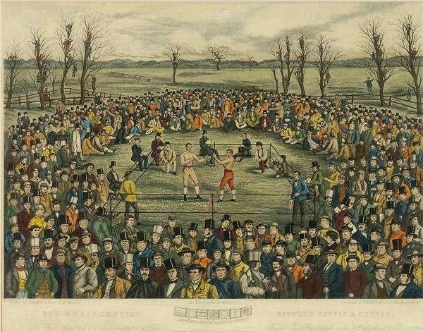 The Great Contest between Sayers and Heenan for 200 Pounds a side, engraved by J. R. Mackrell and J.B. Rowbotham by Romanticism