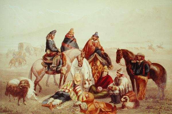 Costumes of Chilean Rustics, illustration from Historia de Chile by Claudio Gay, engraved by Laemlein, 1854 by Romanticism