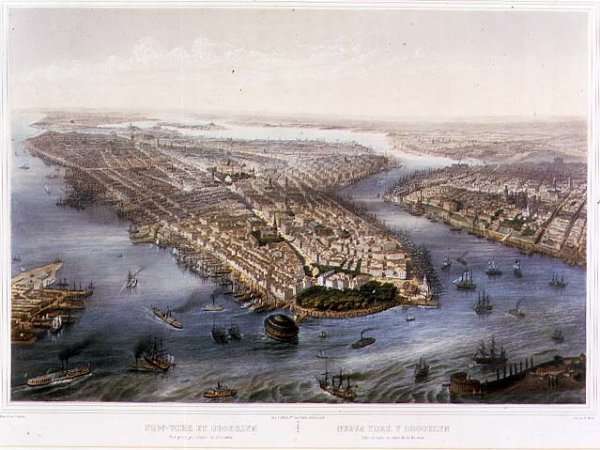 Aerial View of New York and Brooklyn, engraved by T.H Muller, pub. by L. Turgis, Paris, 1855 by Romanticism