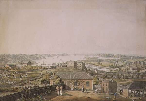 The Entrance of Port Jackson, and part of the town of Sydney in New South Wales, left section of panoramic view, c.1821 by Romanticism