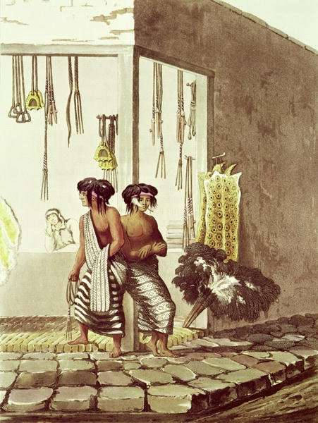 Pampa Indians at a Store in the Indian Market of Buenos Aires, from 'Picturesque Illustrations of Buenos Aires and Montevideo, engraved by J. Bluck fl.1791-1819 1820 by Romanticism