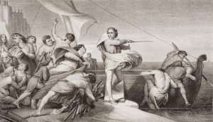 King Alfred inciting the Anglo-Saxons to repel the invasion of the Danes in AD 876, from Illustrations of English and Scottish History Volume I by Romanticism