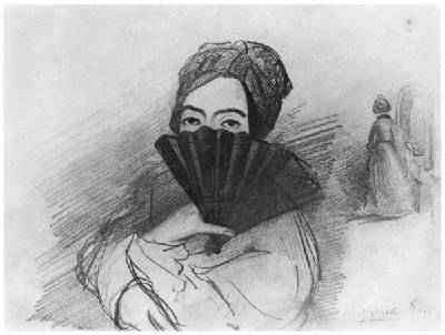 Portrait of George Sand 1804-76 behind her fan by Romanticism