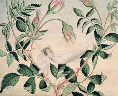 A fairy resting in a hammock spun from cobweb 1827-29 by Romanticism
