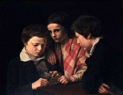 Portrait of the Artists Three Children Playing at a Table 1841 by Romanticism