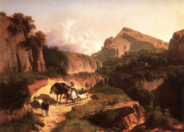 Italian Landscape with Sheperdess 1875 by Romanticism