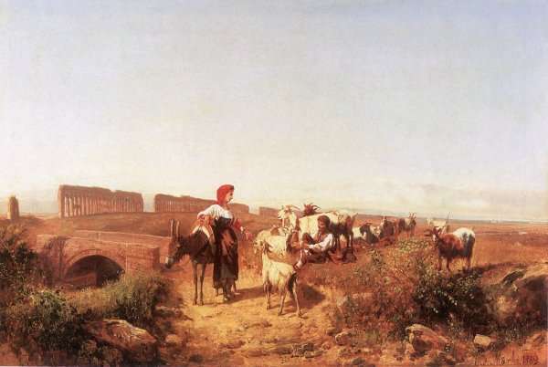 Sunlit Italian Landscape with Goats 1889 by Romanticism