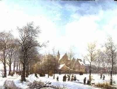 Skaters in a Winter Landscape 1830 by Romanticism