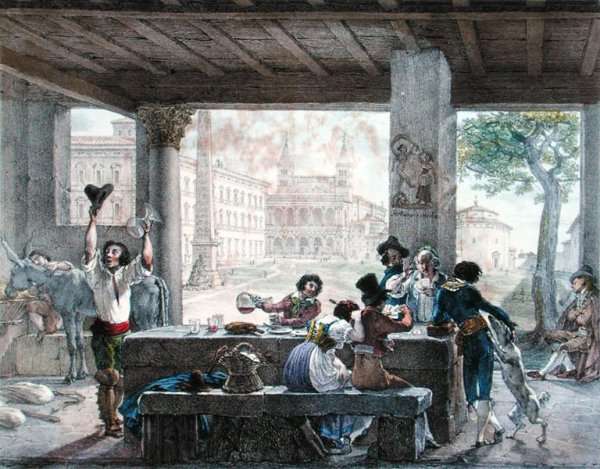 Inn in Rome, engraved by Francois Alexandre Villain 1798-1884 c.1820-30 by Romanticism