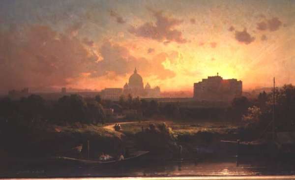 A view of Rome at sunset with St. Peters and the Castel S. Angelo by Romanticism