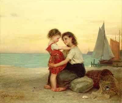 Sisters on the Beach by Romanticism