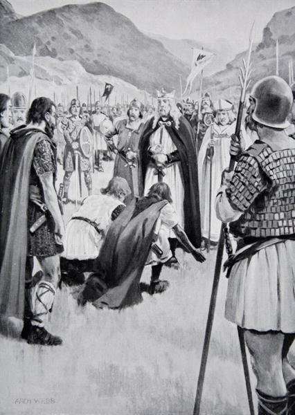 The Council of Dacor, 926, when Athelstan drove out Guthfrith the young King of Danish Northumbria, illustration from the book The History of the Nation by Romanticism
