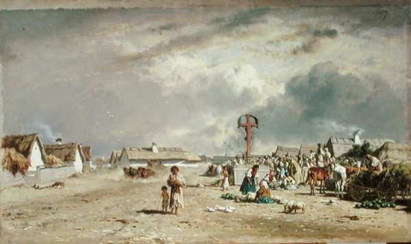 The Market at Szolnol, Hungary by Romanticism