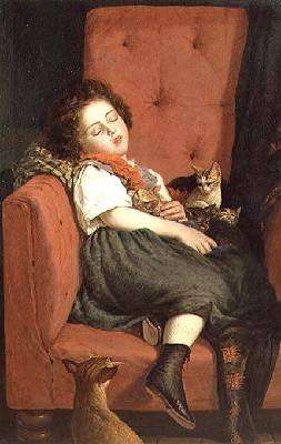Girl sleeping with Kittens by Romanticism