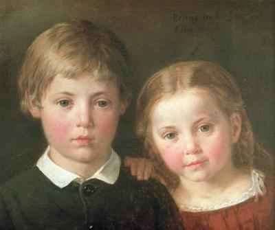 Benno six years and Elna four years 1864 by Romanticism