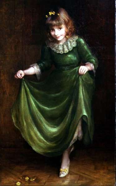 Portrait of a young girl in a green dress by Romanticism