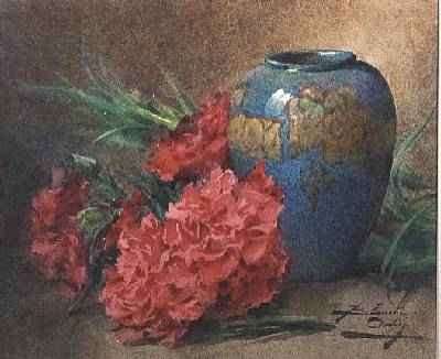 Still Life with Carnations beside a Blue Glazed Vase by Romanticism