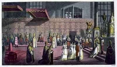 The Primate of Hungary crowning the Queen in the Collegiate Church, Westprim, Hungary by Romanticism
