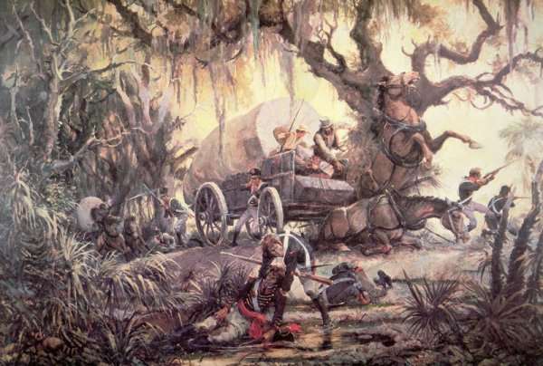Seminole indians ambush a US marines supply wagon, 11th September 1812 by Romanticism