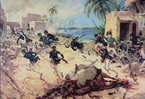U.S. Marines Capture the Barbary pirate fortress at Derna, Tripoli, 27th April 1805 by Romanticism