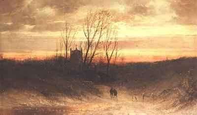 A wooded landscape at evening by Romanticism