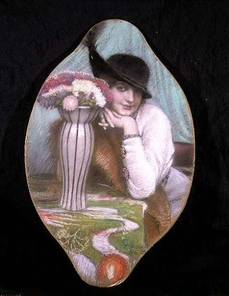 Portrait of a Girl by a Vase of Flowers by Romanticism