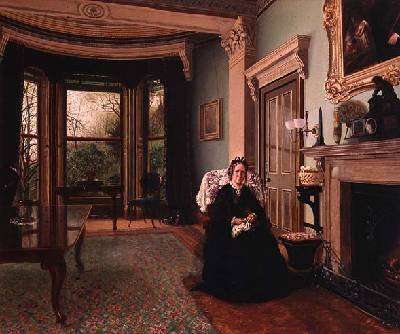 Victorian interior with seated lady by Romanticism