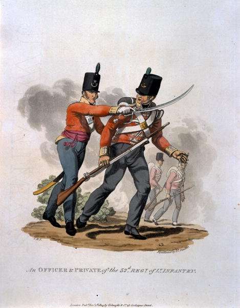 An Officer and Private of the 53rd Regiment of Light Infantry, from Costumes of the Army of the British Empire, according to the last regulations 1812, engraved by J.C. Stadler, published by Colnaghi and Co. 1812-15 by Romanticism