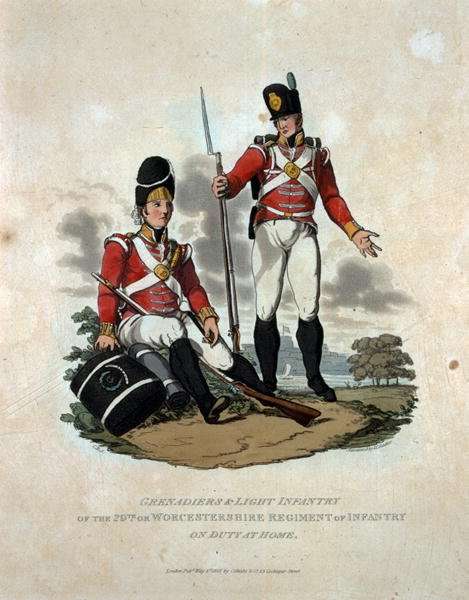 Grenadiers and Light Infantry of the 29th or, Worcestershire Regiment of Infantry on Duty at Home, from Costumes of the Army of the British Empire, according to the last regulations 1812, engraved by J.C. Stadler, published by Colnaghi and Co. 1812-15 by Romanticism
