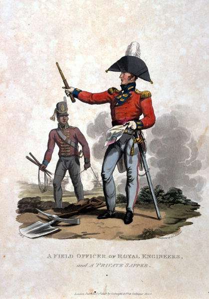 A Field Officer of Royal Engineers and a Private Sapper, from Costumes of the Army of the British Empire, according to the last regulations 1812, published by Colnaghi and Co. 1812-15 by Romanticism