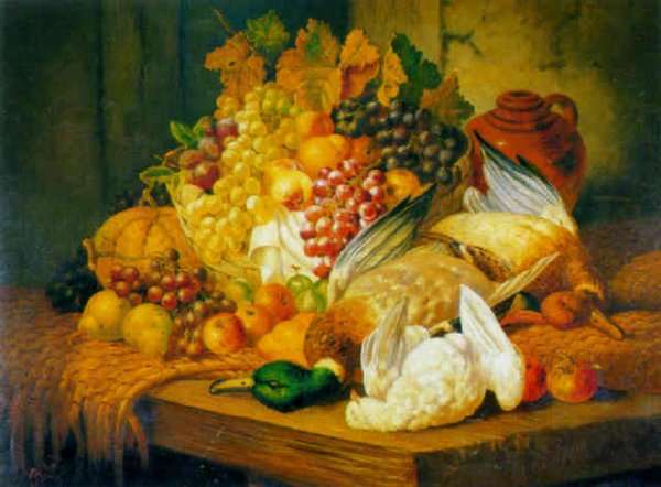 Still life with fruit and fowl by Romanticism