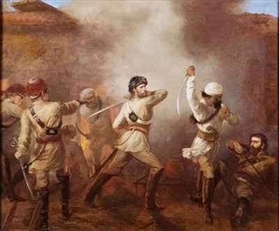 Captain Charles John Stanley Gough 1832-1912 during the Indian Mutiny at Khurkowhah on 15th August 1857 by Romanticism